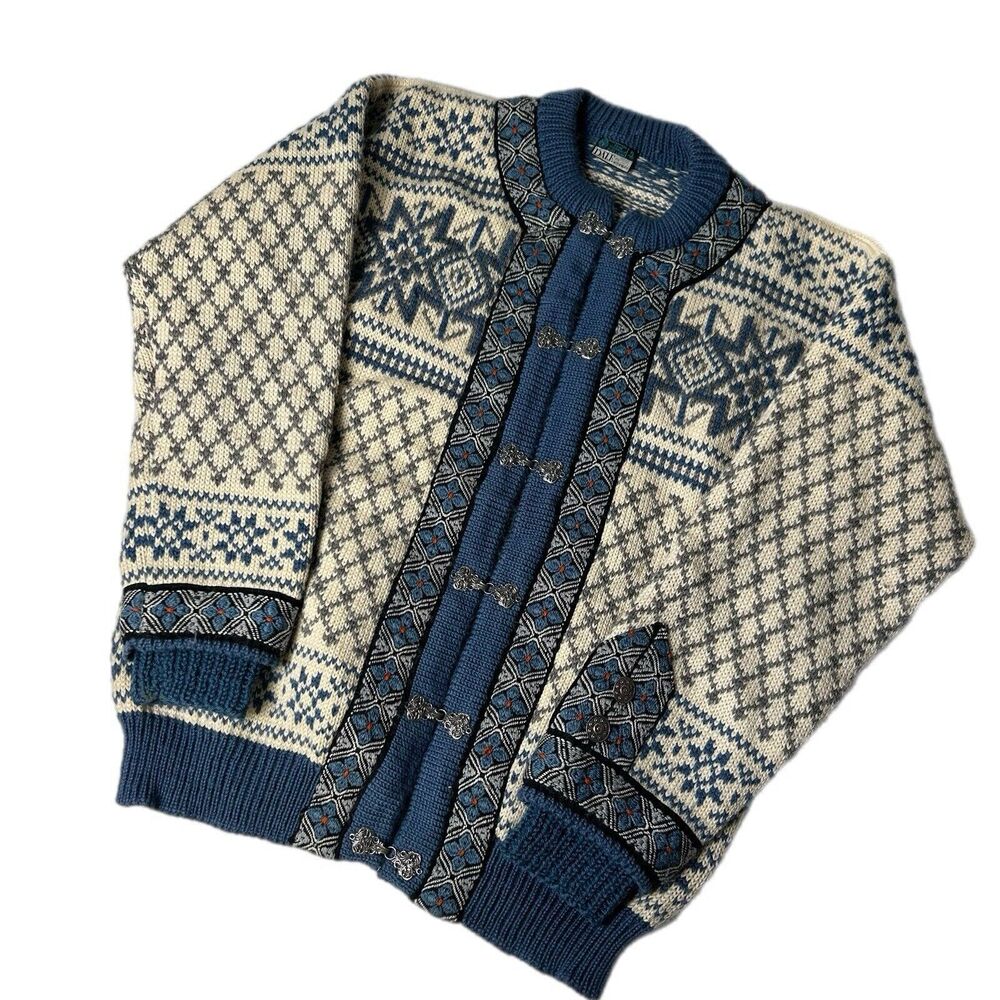 Dale of Norway Blue and Cream Cardigan Sweater